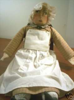   ART FABRIC DOLL WITH NATURAL MUSLIN/LACE BONNET AND APRON WITH EARTH