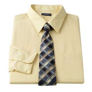   Barrow Classic Fit Solid Point Collar Dress Shirt and Plaid Tie Set