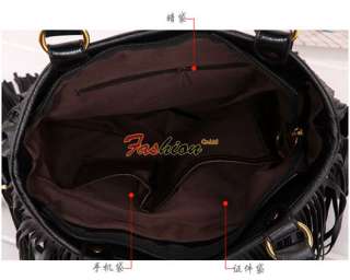   Punk Double Side Tassel Fringe Leather handbag Shoulder Bag  