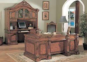   Executive Desk Credenza Hutch Wood Leather Chair Office Furniture Set