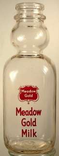 MEADOW GOLD CREAM TOP MILK BOTTLE CIRCA 1940S RED ACL  