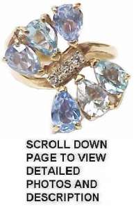 Rare Retro 14K Gold Diamond & Blue Topaz Butterfly Ring  