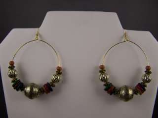 Gold tone beaded dangle HOOP bead big huge earrings basketball wives 