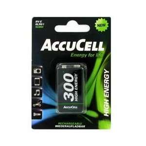   AccuCell 9V 300 mAh NiMH rechargeable Batteries (1 Pack) Electronics