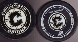   DIFFERENT Chilliwack Bruins Game Used Hockey Pucks. Defunct WHL team