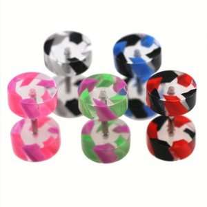  Clear Acrylic Fake Plugs with Red and Black Tornado Design 