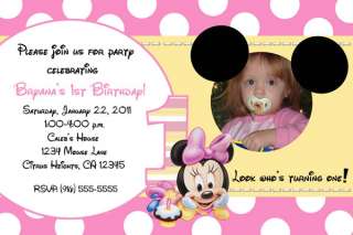 BABY MICKEY MINNIE MOUSE 1ST BIRTHDAY PARTY INVITATIONS  