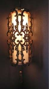 Large gold Italian tole hollywood regency metal hanging swag lamp vtg 