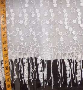 Embroidered White Organza Fabric w//white Fringe Edge  