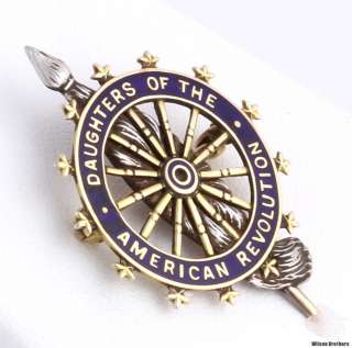   Daughters of the American Revolution Badge   14k Gold DAR Enameled Pin
