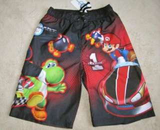 NINTENDO Wii Mario Kart Blk/Red Swim Trunks Beach Shorts sz 7  