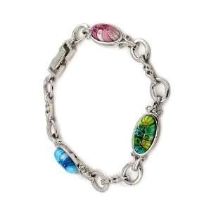    Chic Multicolor Murano Millefiori Glass Silver Bracelet: Jewelry