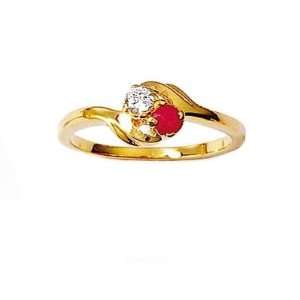    Ladies 18K Gold Plated Ruby Cubic Zirconia Cross Over Ring Jewelry