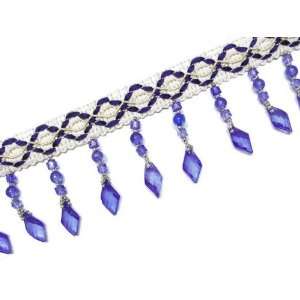 Yd Hand Beaded Beige Blue Ribbon Fringe Trim Sewing Tassel Fringe 