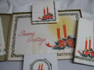   50s MCM Christmas Paper Placemats Coasters Napkin Set NOS  