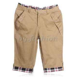 Fashion Men Casual Roll Up Plaid Slim Fit Pleated Pockets Short Pants 