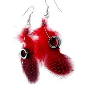 Hematite Earrings 10 Red Guinea Feather Circle Stone Crystal Healing 3 