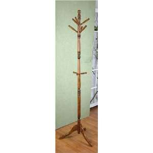   Medium Oak Wood Coat Rack Hall Tree with Middle Hooks: Home & Kitchen