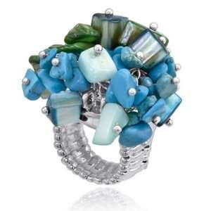 Unique Large Blue Stone Chips Fashion Ring on Unique Stretch Band 