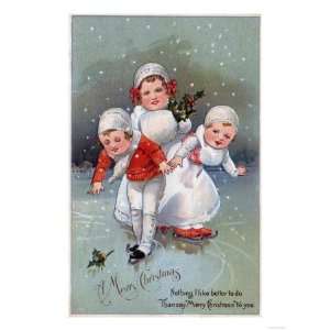  Merry Christmas   Little Kids Ice Skating Premium Poster 