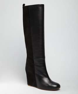 Celine black leather covered wedge boots