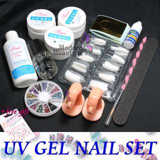 Pro UV GEL Nail Art Kit French Nail Tips Acrylic Set#58  