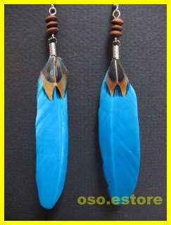 Hand made Pheasant Cute Natural Feather Dangle Earrings 5927E 10BL 