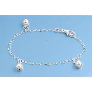  Sterling Silver Triple Mini Ball Charms Bracelet 7 