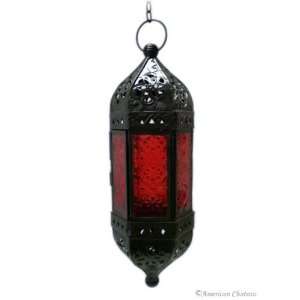   Ruby Red Glass Hanging Moroccan Lantern Lamp Patio, Lawn & Garden
