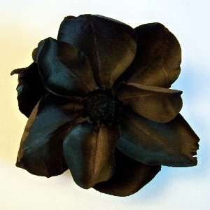   Black Magic Magnolia Large Artificial Flower Pin Brooch, Black Beauty