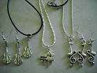Choice of 1 Necklace or Earrings Guitar Piano M Notes