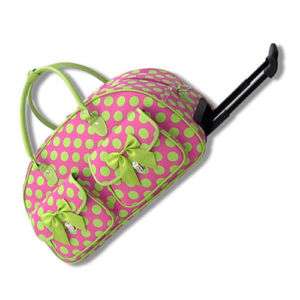 GREEN PINK DOT TOTE DUFFLE BAG ROLLING LUGGAGE SUITCASE  