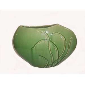  Modern Design Fine Ceramic Glazed Green Vase    10x14x3 