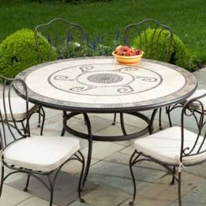   Home Ravello 60 in. Round Mosaic Dining Table Patio, Lawn & Garden