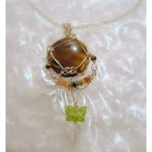  Wire Wrapped Tigers Eye Pendant Necklace 