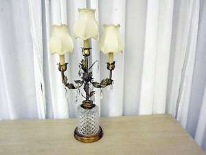 Vintage Shabby or Victorian Style Lamp w Crystal Prisms  
