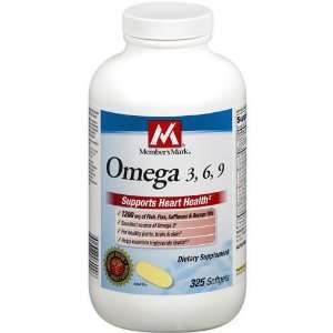 Members Mark Omega 3, 6, 9 Dietary Supplement 1000 Mg, Soft Gels, 325 