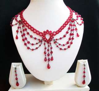 Red Moulin Rouge Hen Dress Choker Necklace Earrings Set  