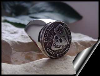 AJS © USN NAVY RING CHIEF SKULL ARMY SURGICAL STEEL D26  