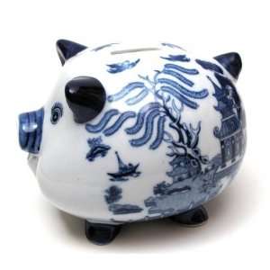  Blue Willow Ceramic Pig Bank 