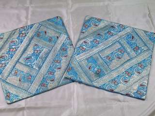 Blue Vintage Zari Brocade Ethnic Decor Pillow Covers  