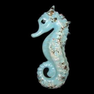Vintage Pearl Blue Seahorse Wall Pocket Plaque   Ceramic Mermaid Bath 
