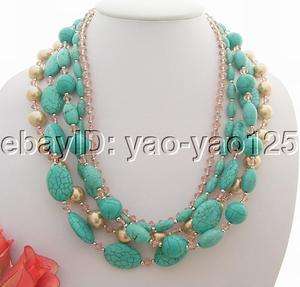 5Strds Turquoise&Crystal&Shell Pearl Necklace  