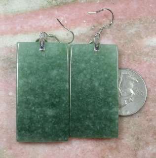 Green 925 Sterling Silver Natural A JADE Jadeite Rectangle Earring