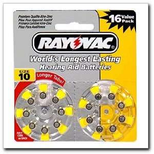  Rayovac Hearing Aid Batteries, Size 10, 16 per pack (L10ZA 