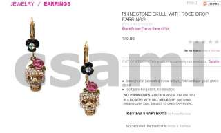 E68 Elegant Rose Flower Skull Dangle Earrings Gold   BEST GIFT  