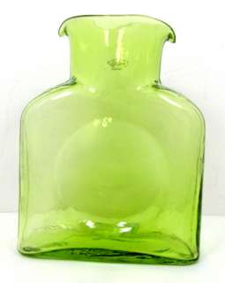 Vintage BLENKO KIWI Water Bottle Lime Green Glass Jug Vase  
