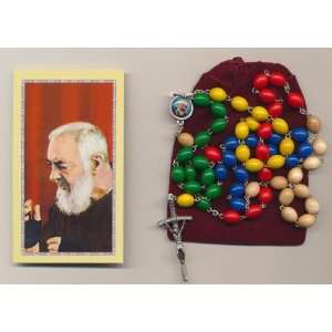  St Saint Padre Pio Rainbow Relic Rosary with Holy Card, Prayer 