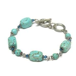  Turquoise Semi Precious Stone Link Toggle Bracelet Fashion 