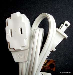 WHITE Extension POWER Cord 2 Prong 3 Outlet INDOOR  